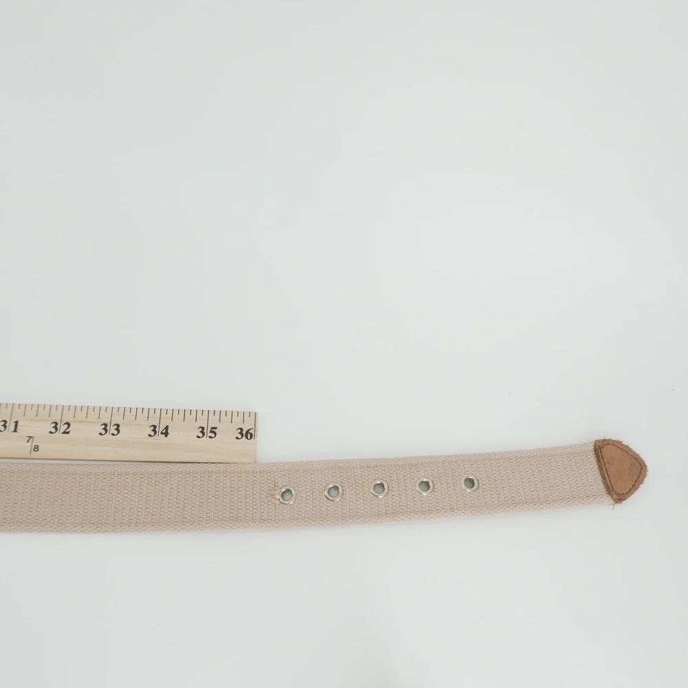 Fossil Web Belt Mens 36-38 Khaki Canvas Leather Utility Gear MB4064250